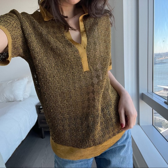 Zara || Oversized collared shirt in gold, Size Small - Picture 1 of 7
